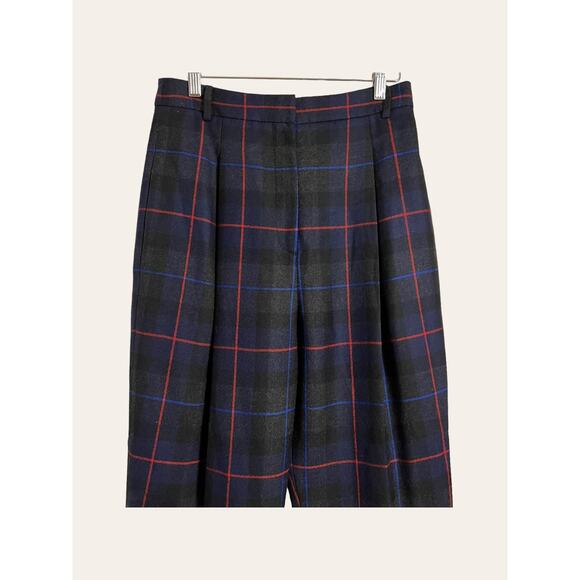 TIBI Navy Blue Plaid Print High Waist Pleated Tapered Leg Trouser Pants Size 4 - Picture 5 of 8
